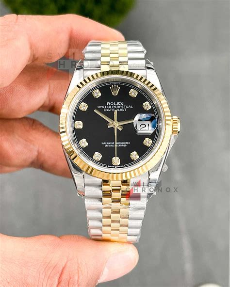 Rolex Datejust 36 16233 Diamond Black Dial Two Tone Mens 